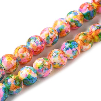 Synthetic Turquoise Dyed Camouflage Beads Strands, Fuel Injection Effect, Round, Colorful, 8mm, Hole: 1.2mm, about 51pcs/strand, 14.76''(37.5cm)