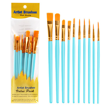 Paint Plastic Brushes Set, with Aluminium Tube, for DIY Oil Watercolor Painting Craft, Pale Turquoise, 16.9~18.5cm, 10pcs/set
