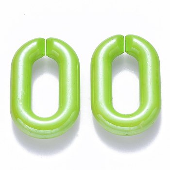 Opaque Acrylic Linking Rings, Quick Link Connectors, for Cable Chains Making, Pearlized, Oval, Green Yellow, 31x19.5x5.5mm, Inner Diameter: 19.5x7.5mm