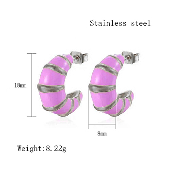 304 Stainless Steel Enamel Stud Earrings for Women, Horn, Stainless Steel Color, 18x8mm