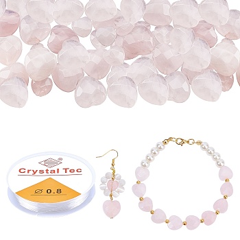 DIY Natural Stone Beads Bracelet Making Kit, Including Heart Natural Rose Quartz Beads, Elastic Thread, Beads: about 34pcs/box