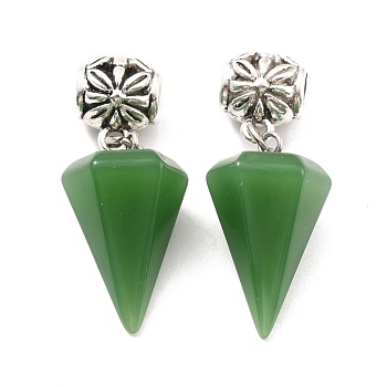 Natural Green Aventurine European Dangle Charms, Large Hole Charms, with Alloy Findings, Cone, 38mm, Hole: 5mm, Cone: 25.5x13.5x14mm