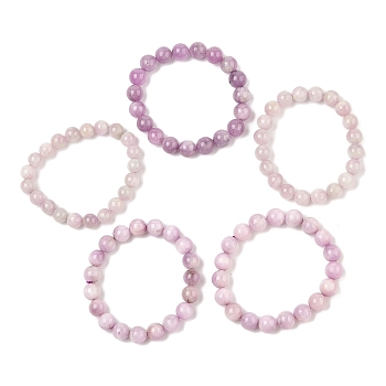 Natural Kunzite Stretch Beaded Bracelets, Round, 2 inch~2-1/8 inch(5~5.3cm), Bead: 9~11mm