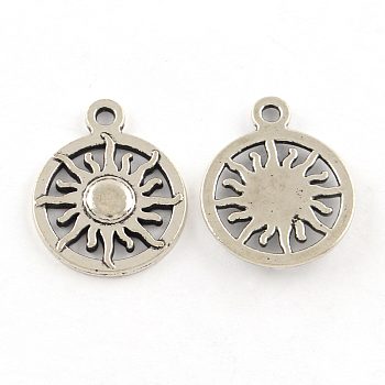Tibetan Style Alloy Pendants, Cadmium Free & Lead Free, Flat Round and Sun, Antique Silver, 20x16x2mm, Hole: 1.5mm, about 719pcs/1000g