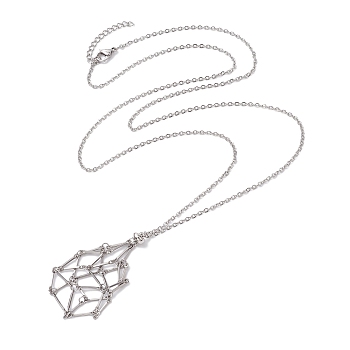 201 Stainless Steel Crystal Stone Cage Pendant Necklaces, 304 Stainless Steel Cable Chains Necklaces, Stainless Steel Color, 29.17 inch(74.1cm)