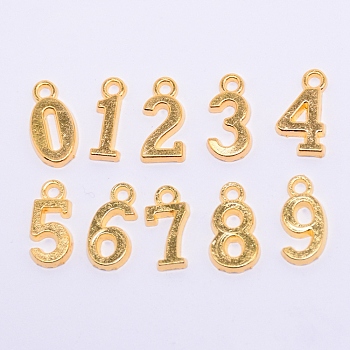Tibetan Style Alloy Pendants, Cadmium Free & Lead Free, Number 0~9, Golden, 15~15.5x5~8.5x2mm, Hole: 1.8mm, 10pcs/set