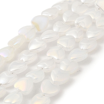 Glass Beads Strands, Heart, WhiteSmoke, 9.5x10x4mm, Hole: 1mm, about 79pcs/strand, 28.74 inch(73cm)