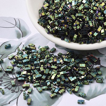 MIYUKI Half TILA Beads, Japanese Seed Beads, 2 Hole, (HTL468) Metallic Malachite Green Iris, 5x2.3x1.9mm, Hole: 0.8mm, about 2500pcs/100g