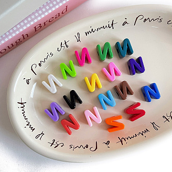 Opaque Acrylic European Beads, Large Hole Beads, Mixed Color, Letter N, 20.8x17x13.7mm, Hole: 6.3mm, 138~252pcs/500g