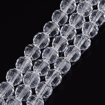 Transparent Glass Bead Strands, Faceted, Round, Clear, 8mm, Hole: 1mm, about 72pcs/strand, 21.8 inch