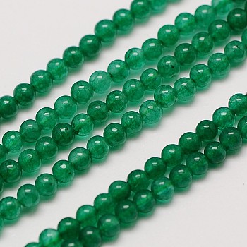 Natural White Jade Round Bead Strands, Dyed, Green, 3mm, Hole: 0.8mm, about 110pcs/strand, 15~15.5 inch