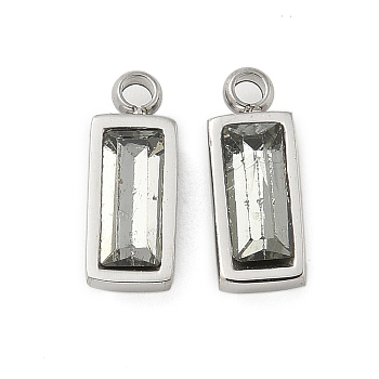 304 Stainless Steel Charm, with Glass, Rectangle, Gray, 11x4.5x3.5mm, Hole: 1.4mm