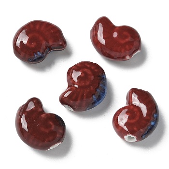 Handmade Porcelain Beads, Snail, Dark Red, 20~21x16~17x9~10.5mm, Hole: 3mm