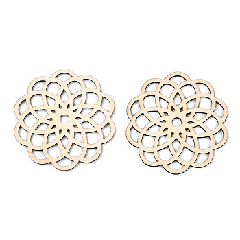 Unfinished Natural Poplar Wood Filigree Joiners Links, Laser Cut Wood Shapes, Flower, Antique White, 77x80x2.5mm, Hole: 7mm