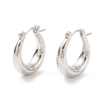 Brass Thick Hoop Earrings for Women, Lead Free & Cadmium Free, Platinum, 20x18.5x6mm, Pin: 0.9mm