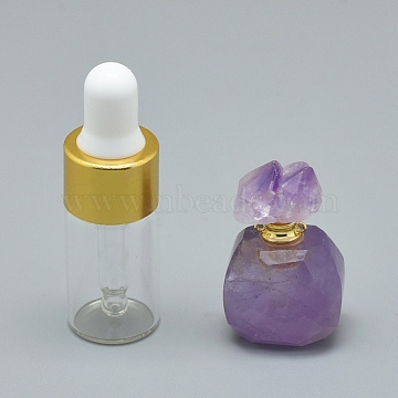 Natural Lavender Jade Openable Perfume Bottle Pendants, with Brass Findings and Glass Essential Oil Bottles, 30~36x18~20x9.5~16mm, Hole: 0.8mm; Glass Bottle Capacity: 3ml(0.101 fl. oz); Gemstone Capacity: 1ml(0.03 fl. oz)(G-E556-01B)