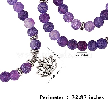 Bracelet enroulé en perles rondes en agate naturelle patinée avec alliage ohm/aum lotus(AJEW-PH00503-01)-2
