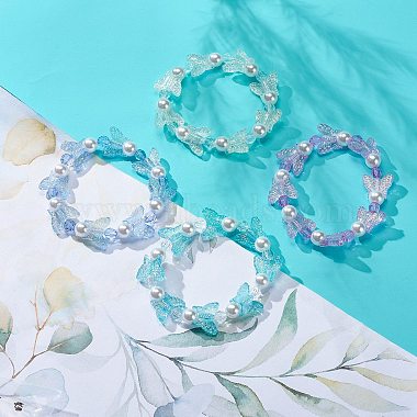 4 pièces 4 couleurs papillon acrylique et bracelets extensibles perlés en plastique(BJEW-JB08859)-2
