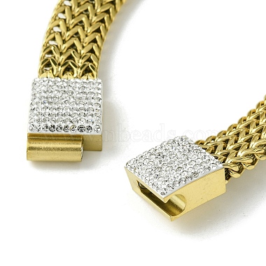 304 Stainless Steel Mesh Chain Bracelet with Cubic Zirconia Rectangle Magnetic Clasps(BJEW-Q775-07G)-4