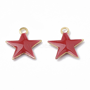 Unplated Red Star Brass+Enamel Charms