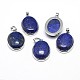 Oval Platinum Plated Brass Dyed & Heated Lapis Lazuli Pendants(G-F228-15I-RS)-1