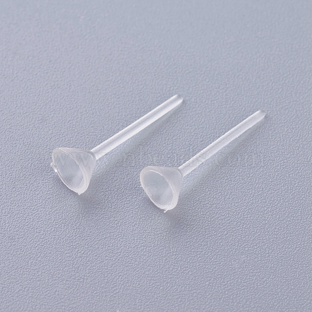 Plastic Stud Earring Findings, Flat Round, Clear, 12x5mm, Pin: 1mm, about  1000pcs/bag