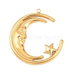304 Stainless Steel Pendants, Moon with Star Charm, Golden, 32.5x29.5x3mm, Hole: 1.5mm(STAS-H248-02G)