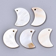 Natural Freshwater Shell Pendants, Moon, Seashell Color, 25x18~19x2mm, Hole: 1.8mm(SHEL-R113-09)
