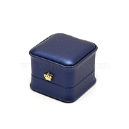 PU Imitation Leather Ring Gift Boxes, with Velvet Inside, for Wedding, Jewelry Storage Case, Rectangle, Dark Blue, 5.8x5.9x4.5cm, Inner diameter: 49x44mm(CON-WH0092-05B)