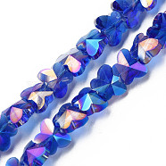 Electroplate Transparent Glass Beads Strands, AB Color Plated, Faceted, Butterfly, Blue, 8x10x6mm, Hole: 1mm, about 100pcs/strand, 28.74 inch(73cm)(EGLA-N002-20A-C03)