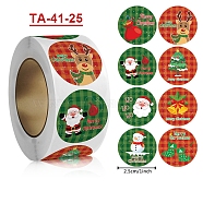 Christmas Theme Paper Self-Adhesive Stickers, for Presents Decoration, Flat Round, Mixed Color, 25mm(X-DIY-B077-01A-08)