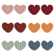 CHGCRAFT 12Pcs 6 Colors Handmade Polymer Clay Cabochons, Imitation Braided Pad, Heart, Mixed Color, 19.5~22x24.5~26.5x4~5mm, 2pcs/color(CLAY-CA0001-17)