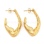 304 Stainless Steel Stud Earrings, Textured Oval Half Hoop Earrings for Women, Golden, 39x22mm(EJEW-D082-03G)