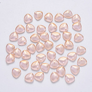 Transparent Spray Painted Glass Charms, with Glitter Powder, Petaline, Bisque, 7x8x2.5mm, Hole: 1mm(GLAA-R111-01-B02)