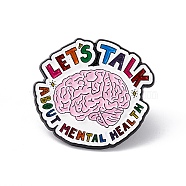 Colorful Word Let's Talk About Mental Health Enamel Pin, Electrophoresis Black Alloy Inspirational Brooch for Backpack Clothes, Human Pattern, 28x30x1.5mm, Pin: 1.2mm(JEWB-A005-07-06)