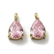 304 Stainless Steel Pendants, with Pink Cubic Zirconia, Teardrop Charms, Real 14K Gold Plated, 12x6.5x5mm, Hole: 1.8mm(STAS-L022-058G)