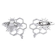 201 Stainless Steel Bee and Honeycomb Lapel Pin, Insect Badge for Backpack Clothes, Nickel Free & Lead Free, Stainless Steel Color, 41.5x45x7mm, Pin: 0.7mm(JEWB-N007-124P)