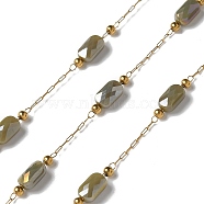 316 Surgical Stainless Steel Link Chains, with Steel and Glass Beads, Soldered, Real 18K Gold Plated, Olive, 2.5x1x0.5mm, about 16.40 Feet(5m)/Roll(CHS-B007-02G-06)