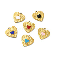 Ion Plating(IP) 304 Stainless Steel Charms, with Enamel, Real 18K Gold Plated, Heart Charm, Mixed Color, 17.5x17x1.5mm, Hole: 2mm(STAS-C074-07G)
