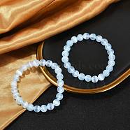 Dyed Natural Selenite Round Beaded Stretch Bracelets for Women, Sky Blue, 3/8 inch(0.85cm), Inner Diameter: 2-1/4 inch(5.6cm)(G-U005-02G)