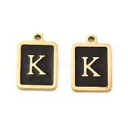 304 Stainless Steel Pendants, with Enamel, Rectangle with Letter Charm, Golden, Letter K, 17.5x12x1.5mm, Hole: 1.5mm(STAS-K265-11G-K)