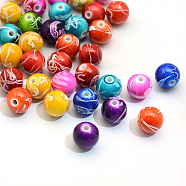 Spray Painted Drawbench Acrylic Round Beads, Mixed Color, 15~16mm, Hole: 3mm, about 210pcs/500g(ACRP-S657-16mm-M)