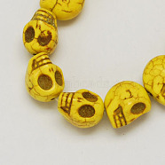 Synthetical Turquoise Beads Strands, Dyed, Skull, for Halloween, Gold, 10x8x7.5mm, Hole: 1.5mm, about 35pcs/strand(TURQ-S105-10x10mm-01)