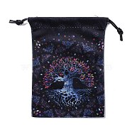 Velvet Tarot Cards Storage Drawstring Bags, Tarot Desk Storage Holder, Black, Rectangle, Tree of Life Pattern, 18x13cm(ZODI-PW0002-06B)