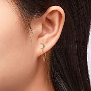 925 Sterling Silver Stud Earrings, with Clear Cubic Zirconia and Cable Chains, with S925 Stamp, Moon, Golden, 55.5x6.5mm, Pin: 0.6mm(EJEW-AA00271-08G)