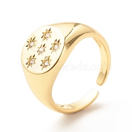 Clear Cubic Zirconia Star Cuff Ring, Signet Open Ring for Women, Cadmium Free & Lead Free, Real 18K Gold Plated, US Size 7(17.3mm)(RJEW-A003-02G)