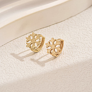 Simple Geometric Brass Hoop Earrings, Snowflake, Real 18K Gold Plated, 11mm(CV3408-1)