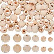 390Pcs 6 Styles Natural Unfinished Wood Beads, Macrame Beads, Round Wooden Large Hole Beads for Craft Making, Antique White, 10~20x7.5~16mm, Hole: 4~10mm(WOOD-GF0001-94)