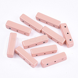 Spray Painted Alloy Multi-Strand Links, For Tile Elastic Bracelets Making, Cuboid, Light Coral, 16x4x4mm, Hole: 1.2mm(PALLOY-T068-06-09)