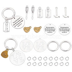PandaHall Elite DIY Keychain Making Kit, Including 304 Stainless Steel Keychain Clasps & Jump Rings, Titanium Steel & 201 Stainless Steel & Alloy Pendants, Mixed Color, Pendants: 12pcs(DIY-PH0005-65)